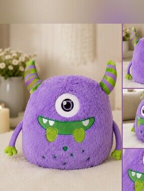 Plush One-Eye Purple Monster with Green Accents - Kids Stuffed Toy